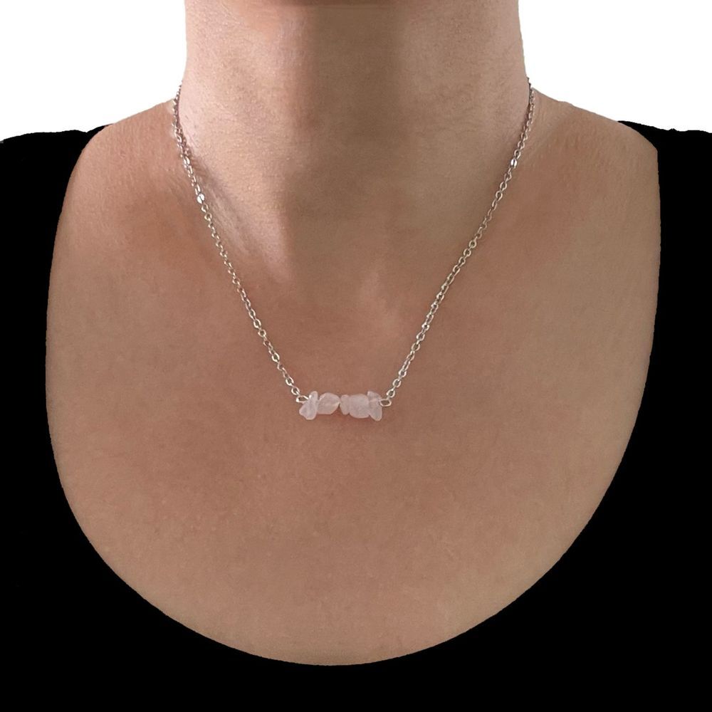 Pink Stone Cluster Necklace with Silver Plated Cable Chain Jewelry for Layering - Picture 5 of 6